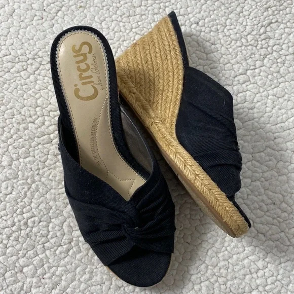 Circus Sam Edelman Black Espadrille Wedge Sandals Size 7.5 - Picture 6 of 13